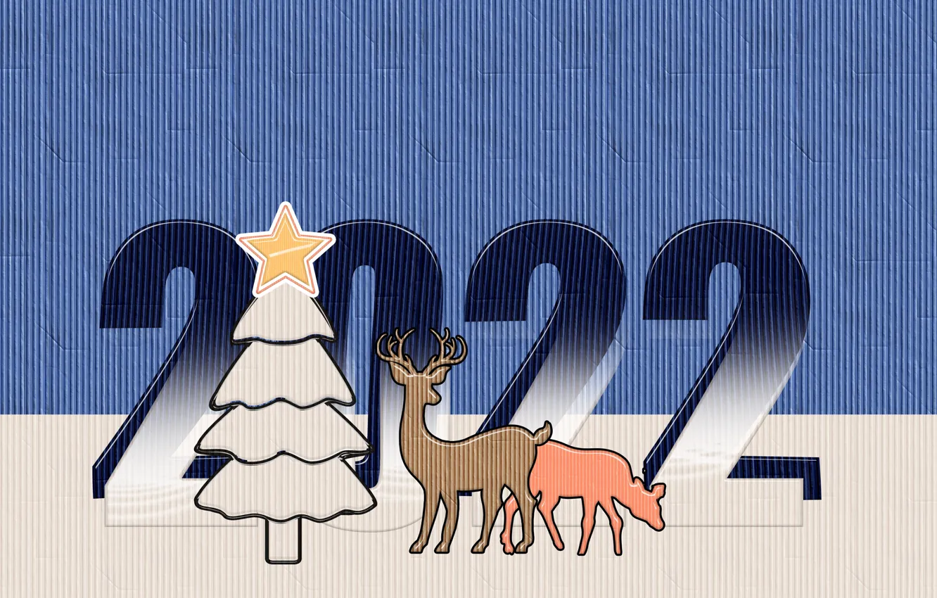 Photo wallpaper New year, tree, deer, 2022