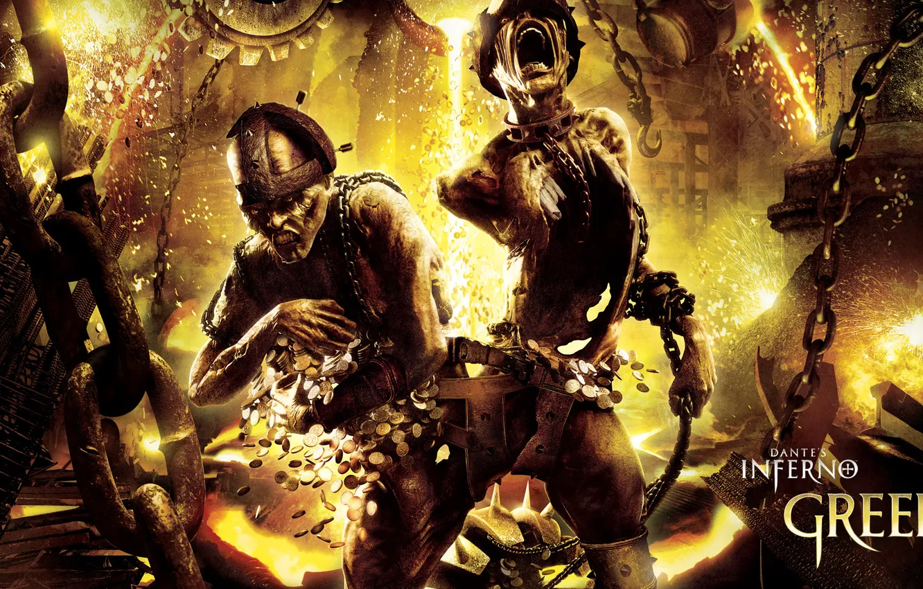 Photo wallpaper gold, Dante's Inferno, circle of greed and faith