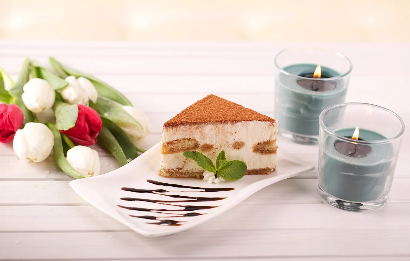 Photo wallpaper bouquet, plate, cake, dessert