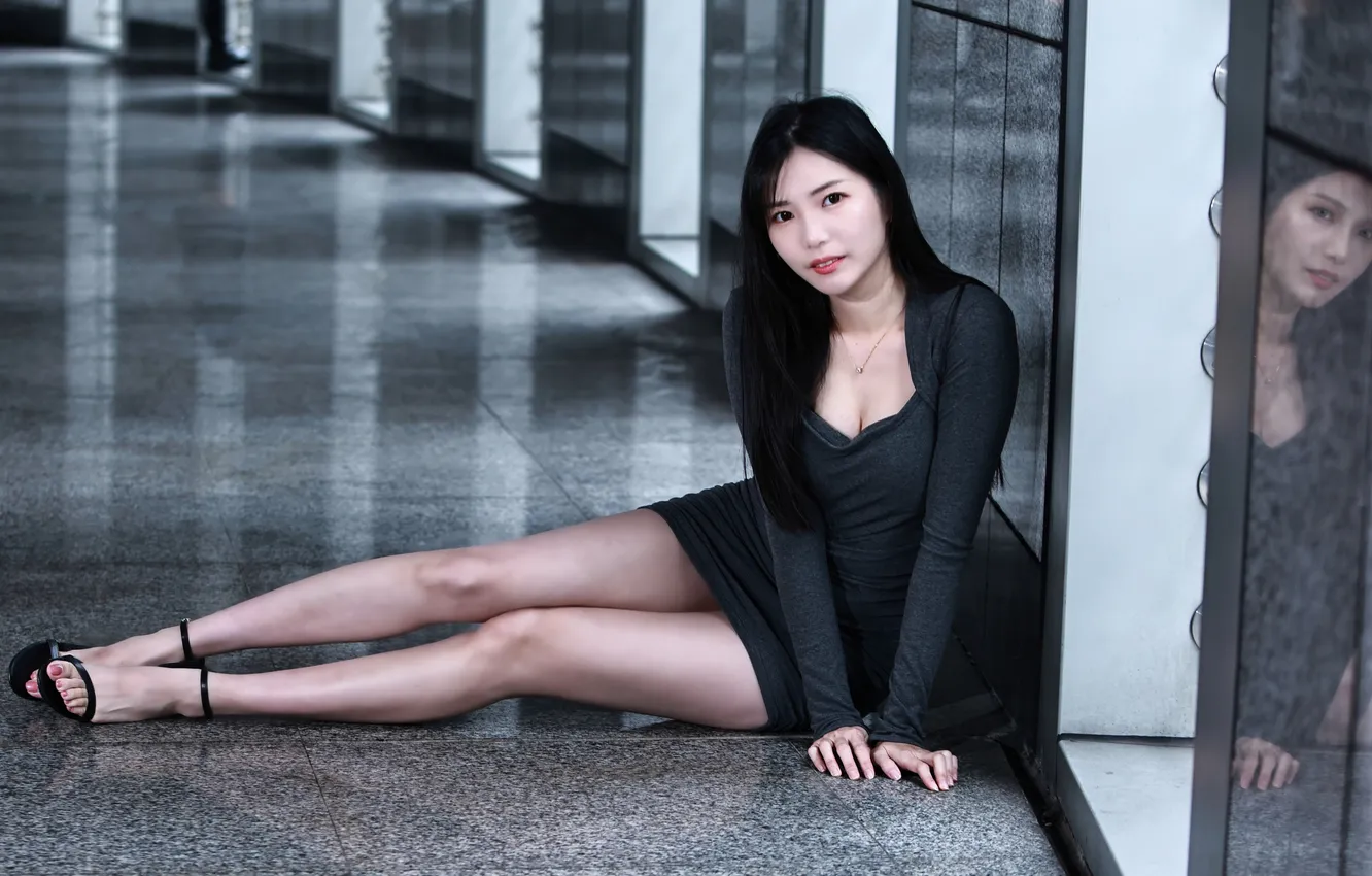 Photo wallpaper girl, dress, brunette, legs, Asian