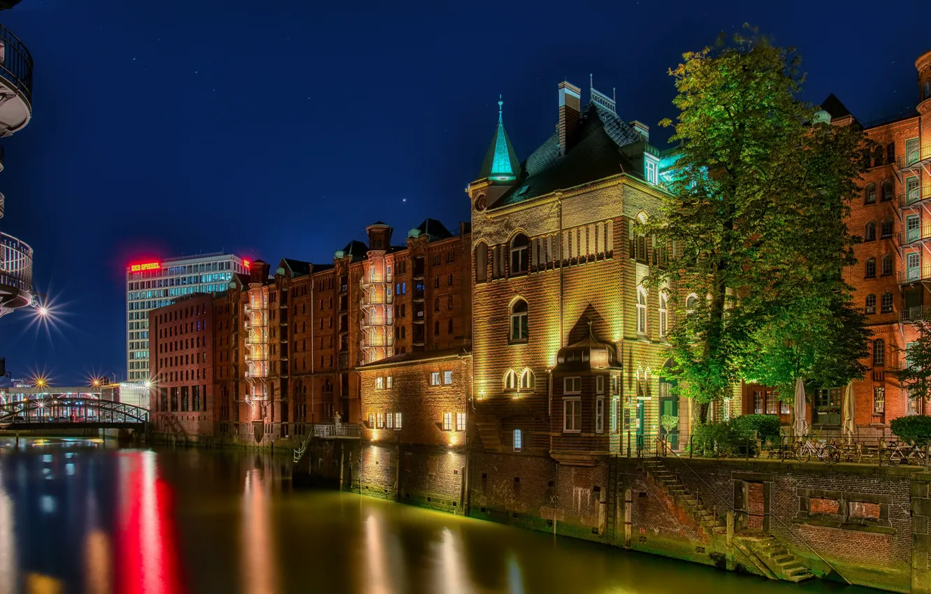 Photo wallpaper night, lights, Germany, Hamburg
