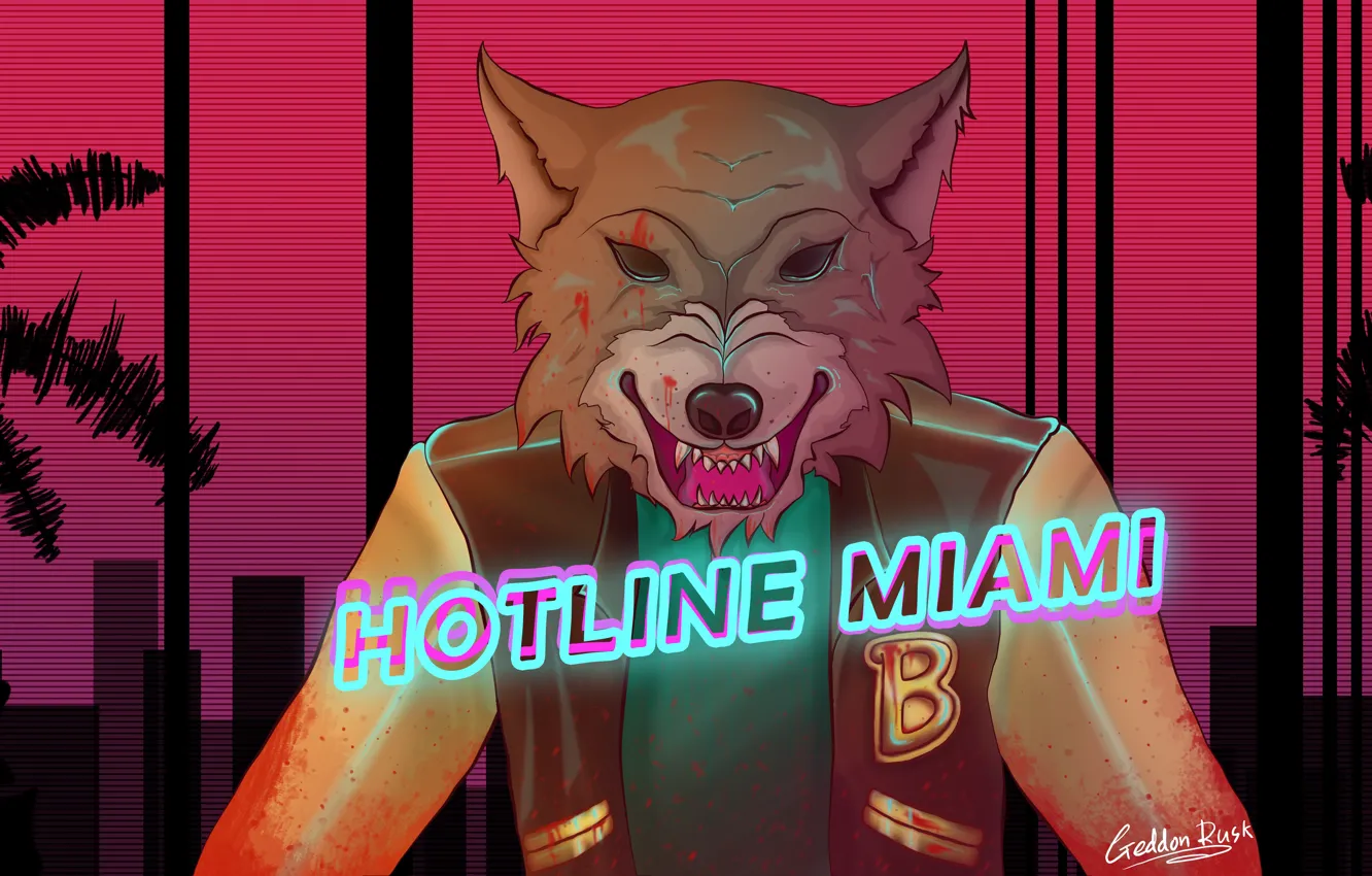 Photo wallpaper the game, wolf, Miami, art, wolf, Hotline Miami, Darkwave, Dennis