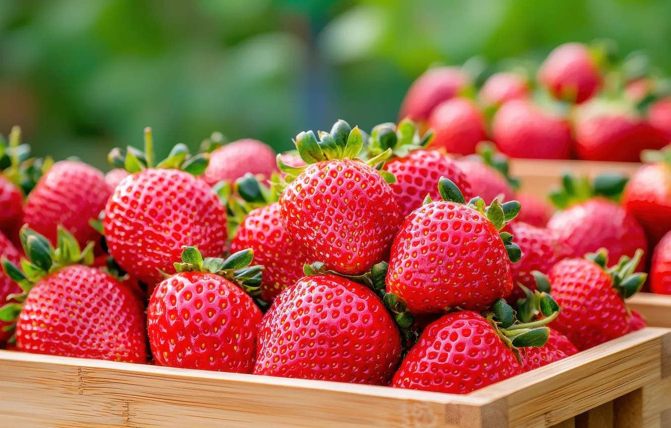 Photo wallpaper berries, strawberry, box, a lot, AI art, neural network