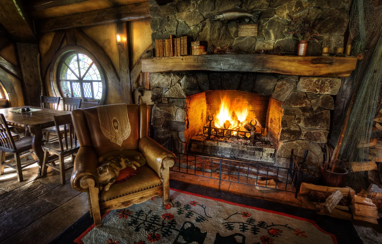 Photo wallpaper design, photo, interior, chair, fireplace