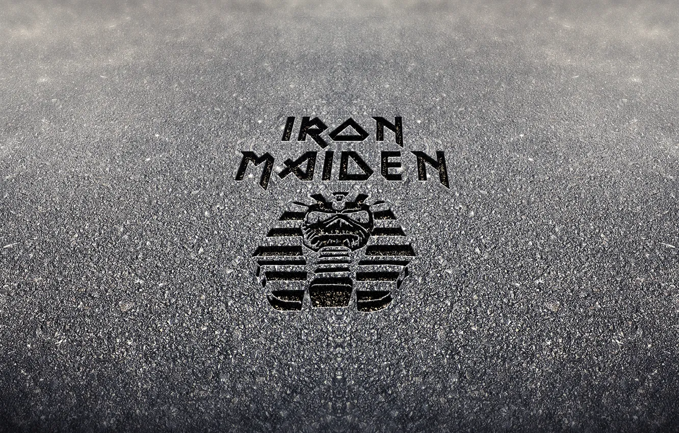 Photo wallpaper logo, iron maiden, heavy metal, cement, eddie, nwobhm