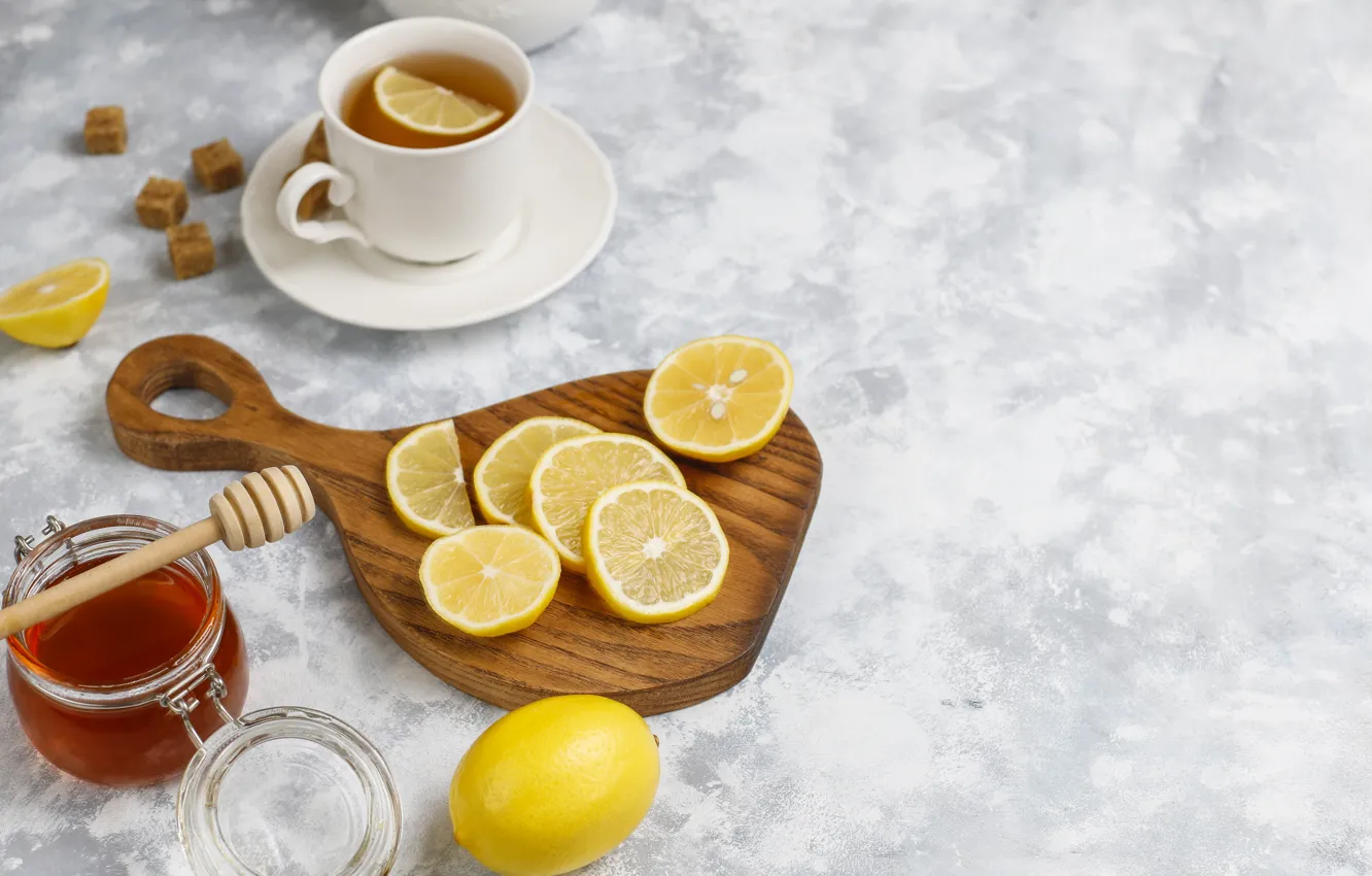 Photo wallpaper lemon, tea, Cup, citrus, honey