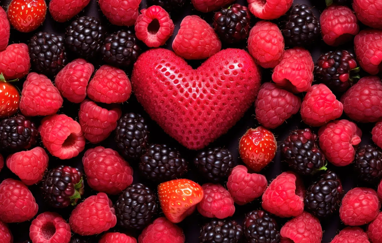 Photo wallpaper love, berries, raspberry, background, romance, heart, hearts, love