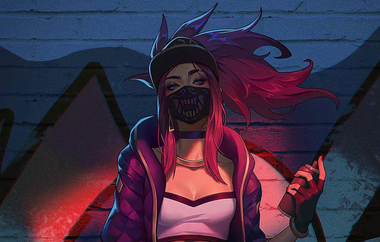 Photo wallpaper graffiti, art, Akali, League of Legends, LoL, spray, KDA