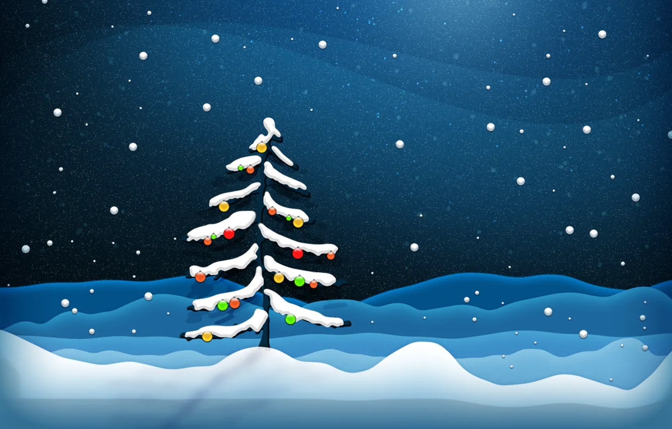 Photo wallpaper snow, decoration, tree, new year