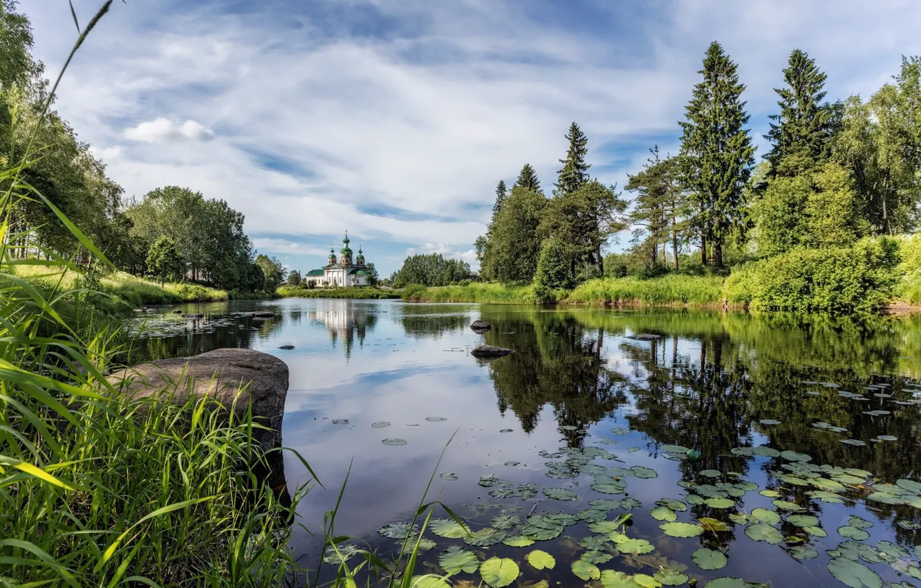 Photo wallpaper nature, lake, beauty, Church