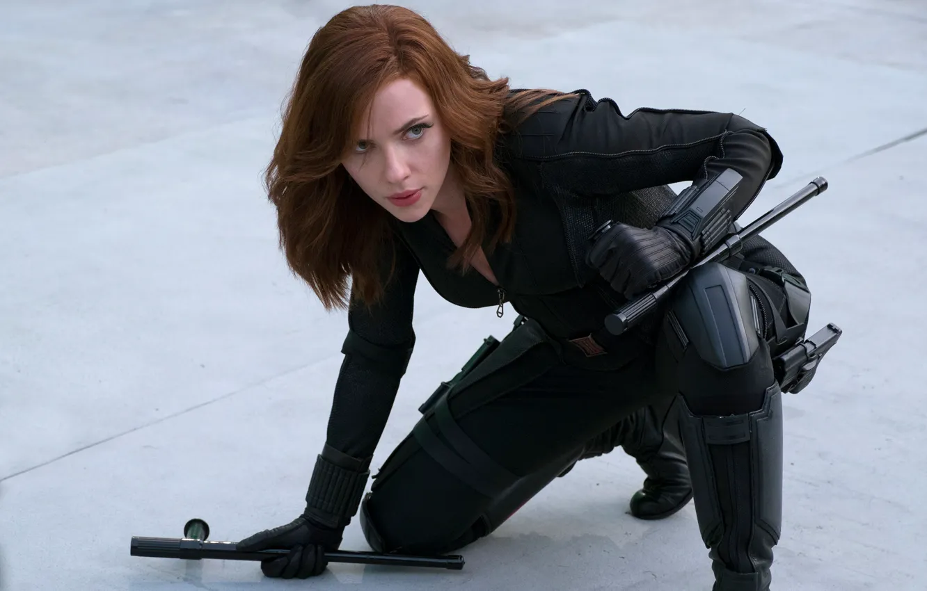 Photo wallpaper frame, Scarlett Johansson, costume, brown hair, Scarlett Johansson, in black, Black Widow, Natasha Romanoff