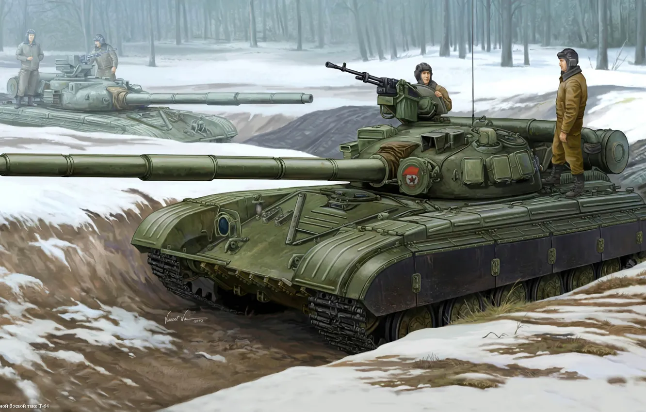 Photo wallpaper art, tank, Soviet, tankers, the main battle tank of the USSR, T-64