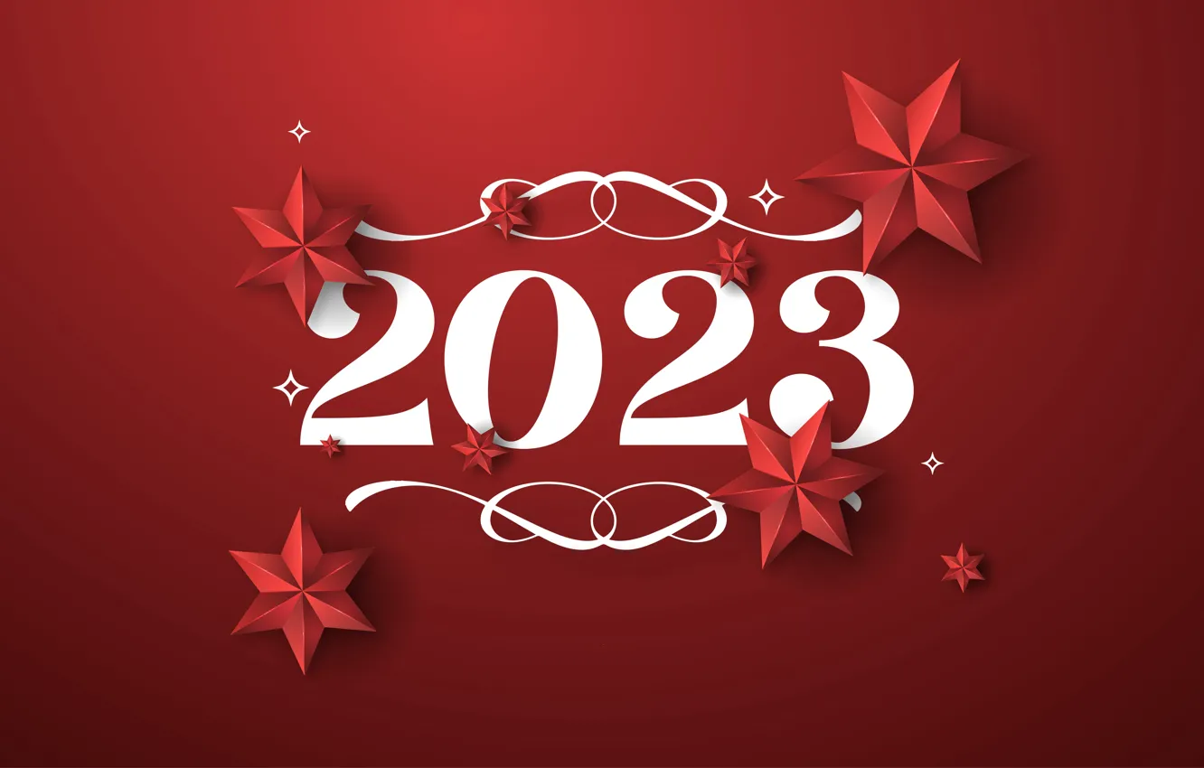 Photo wallpaper stars, rendering, curls, new year, figures, white, red background, date