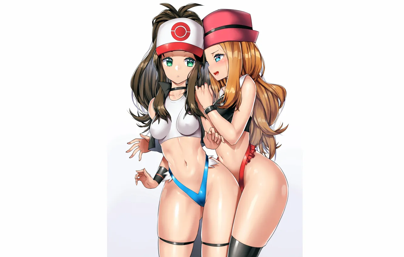 Photo wallpaper sexy, thighhighs, green eyes, long hair, girls, boobs, anime, blue eyes