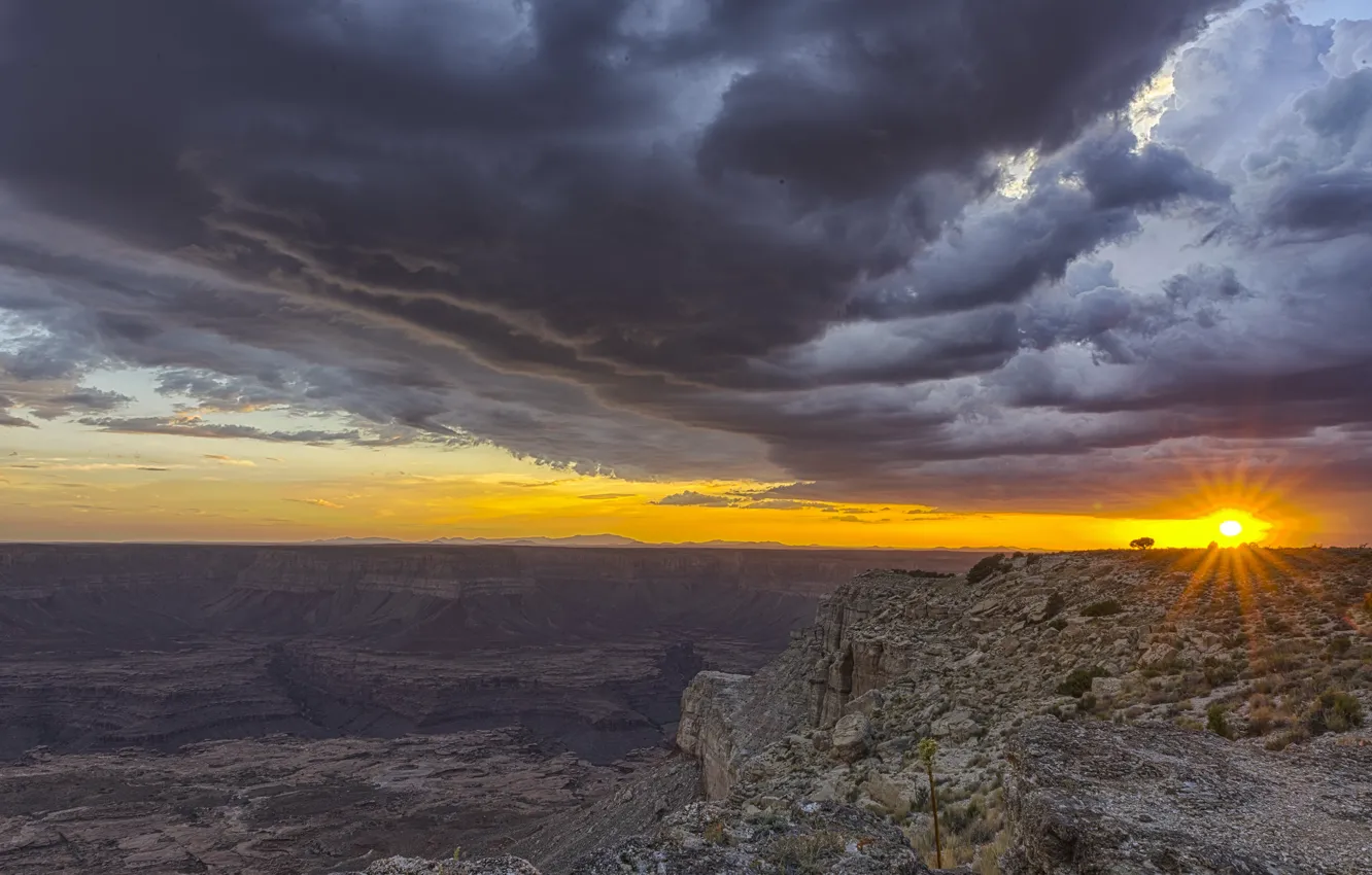 Photo wallpaper the sky, clouds, mountains, dawn, canyon, Arizona