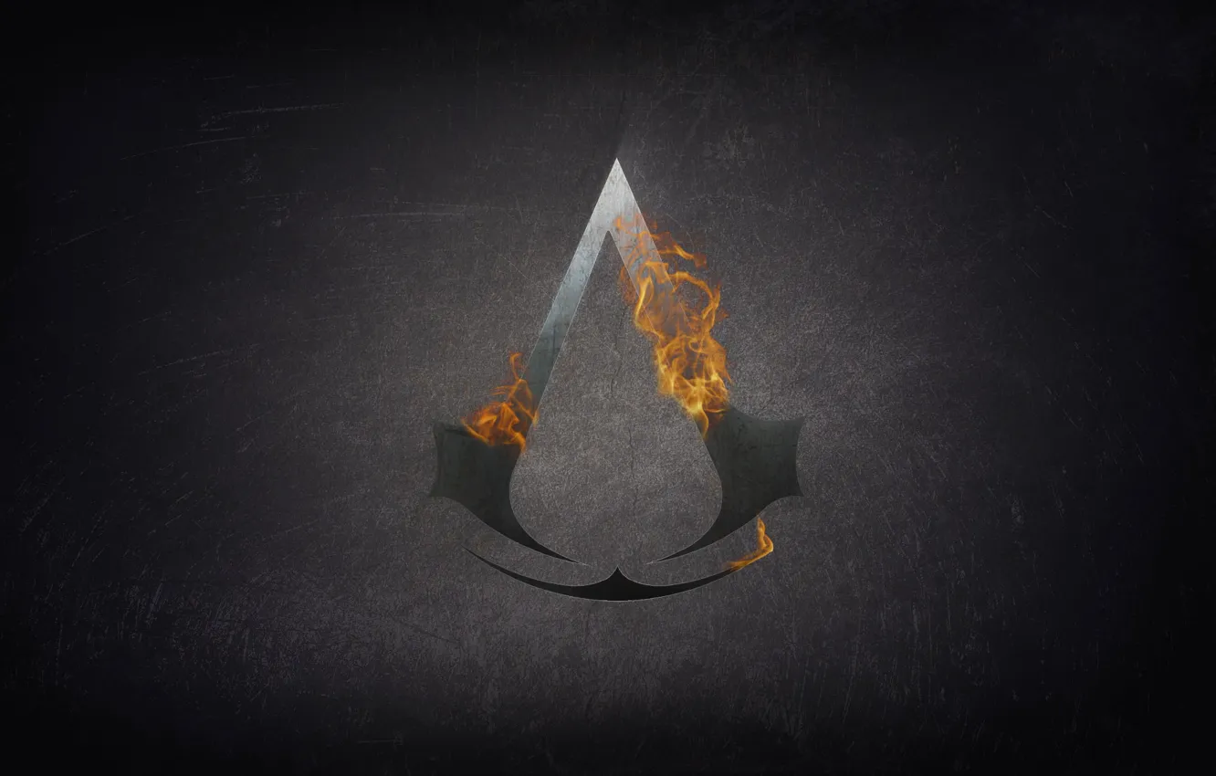 Photo wallpaper fire, flame, assassins creed, the creed of the assassins, sign asasinov