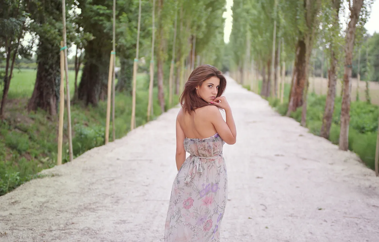 Photo wallpaper road, alley, care, red-haired beauty