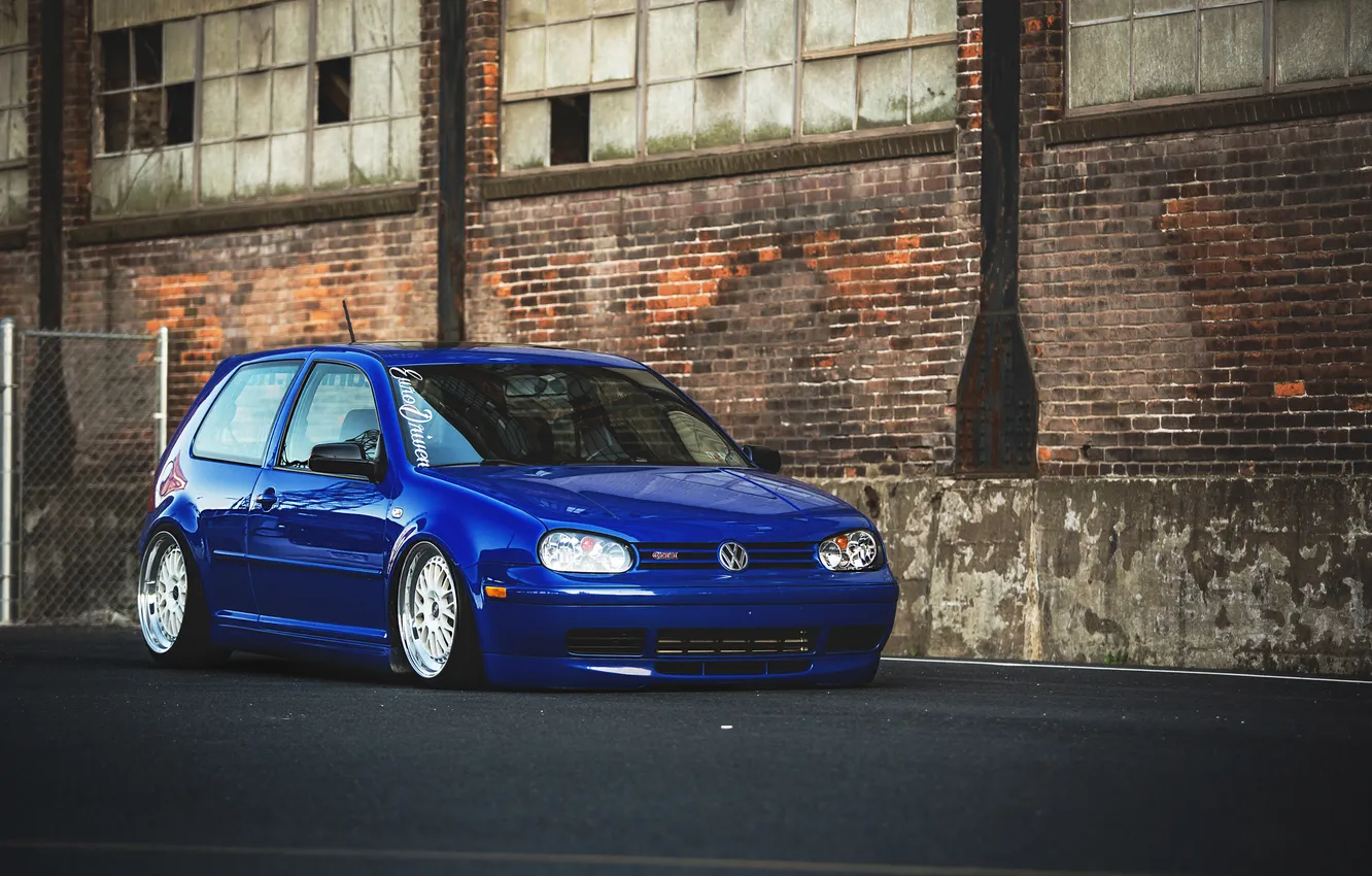 Photo wallpaper blue, Volkswagen, Golf, golf, blue, GTI, Volkswagen, low