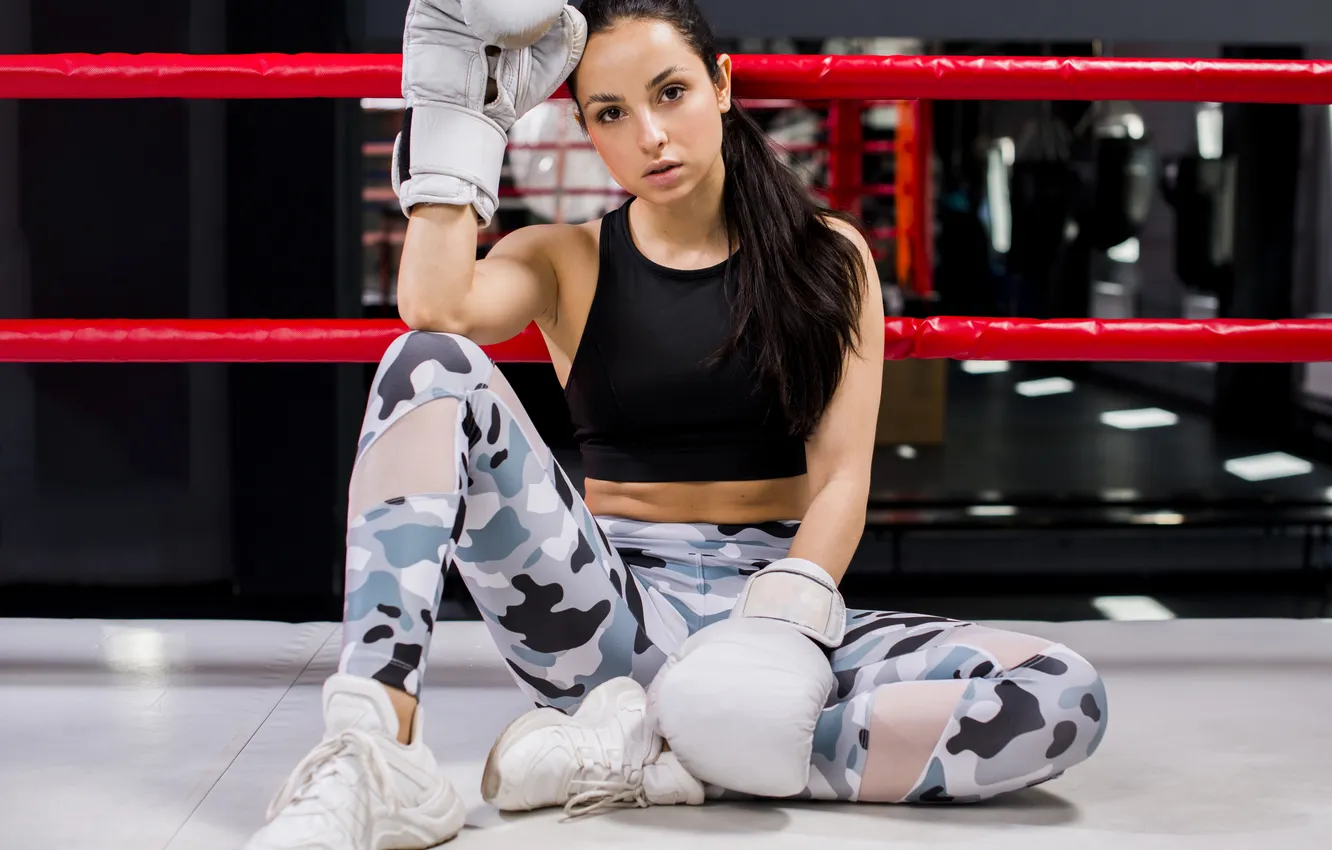 Photo wallpaper girl, Boxer, posing, gym