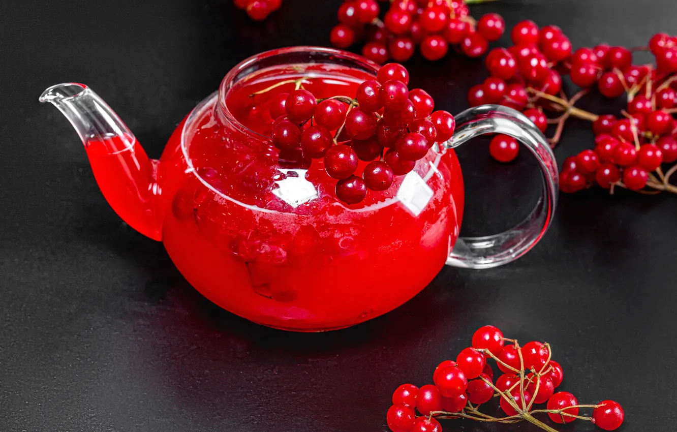 Photo wallpaper berries, kettle, drink, Kalina
