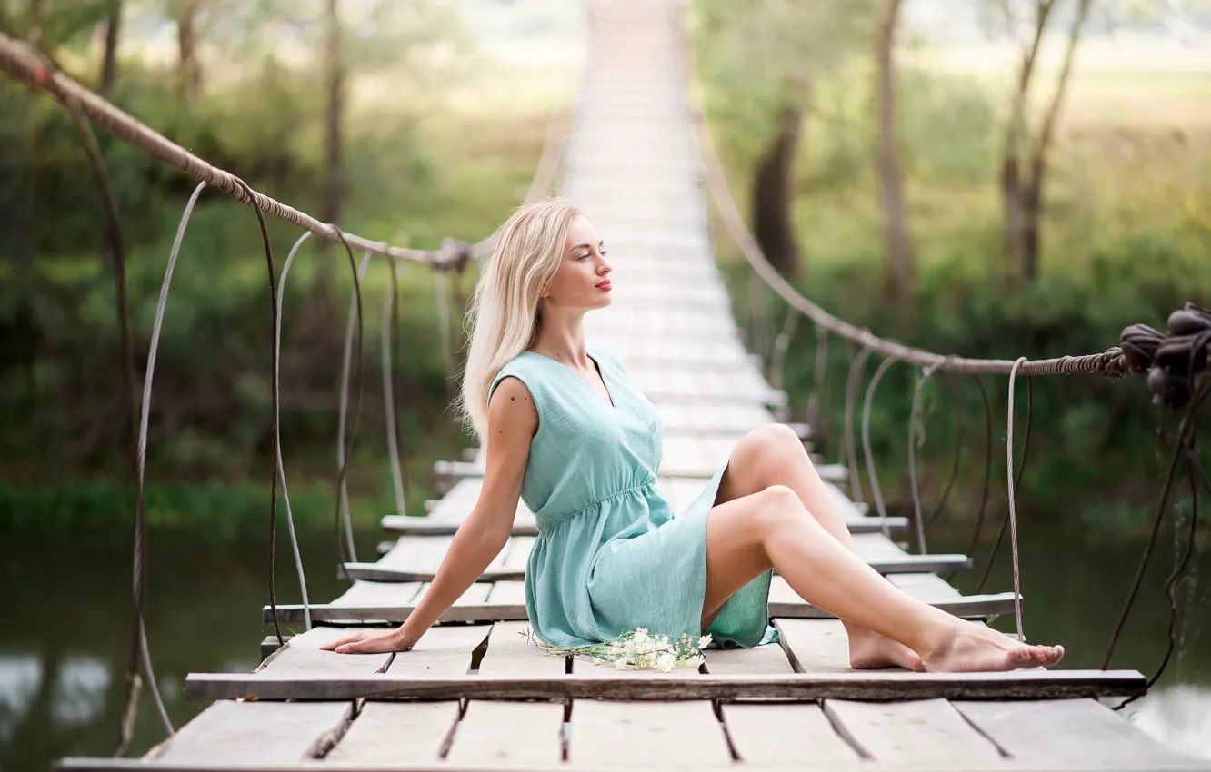 Photo wallpaper girl, bridge, dress, legs, Aurora White