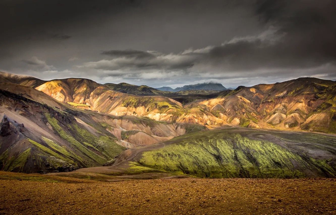 Photo wallpaper sky, landscape, nature, mountains, clouds, hills