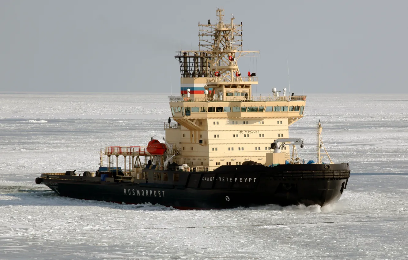 Photo wallpaper ice, sea, Saint Petersburg, Icebreaker, gulf, Finland, port, The Gulf of Finland