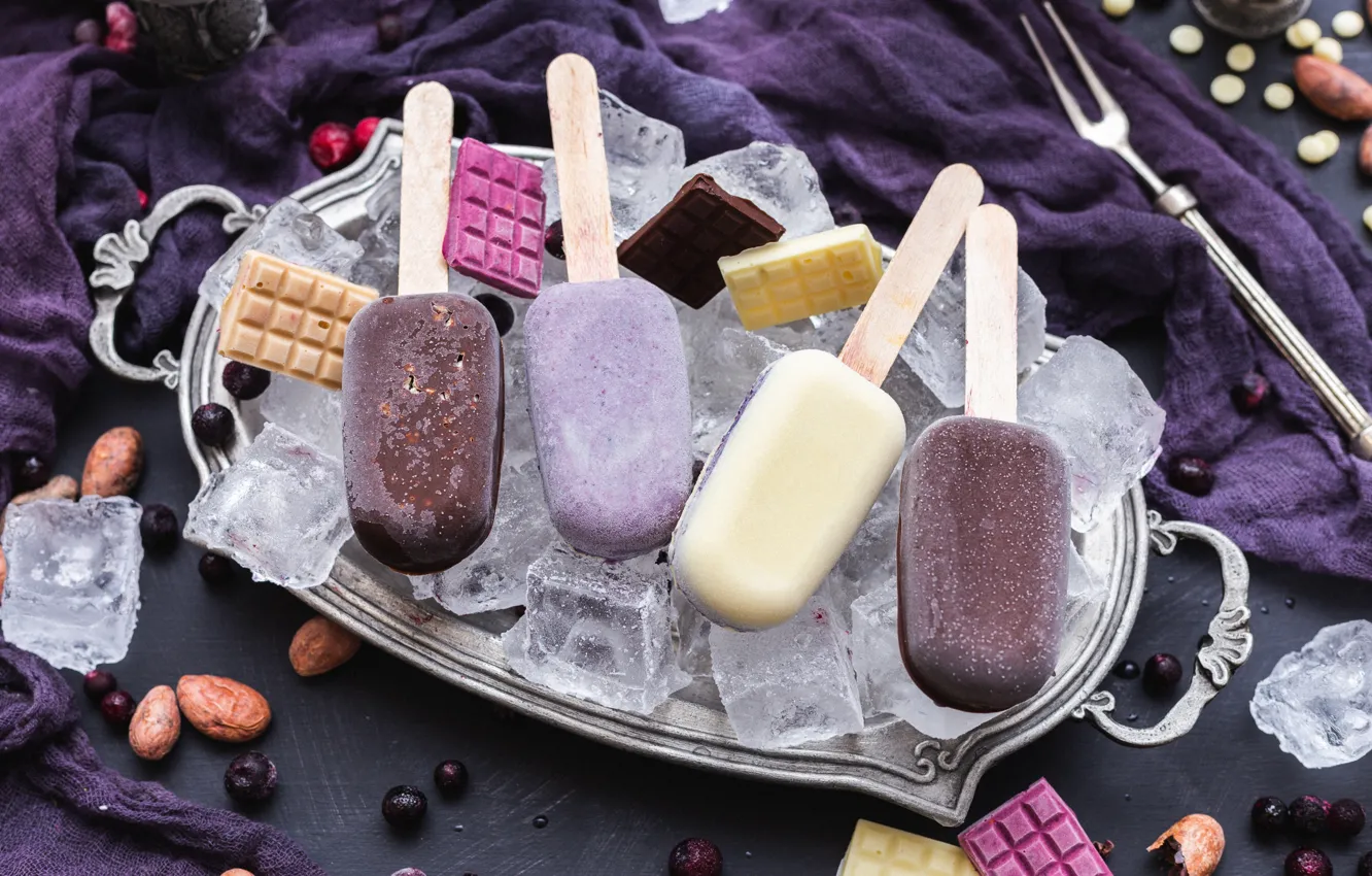 Photo wallpaper chocolate, ice cream, Popsicle, tray, ice cubes