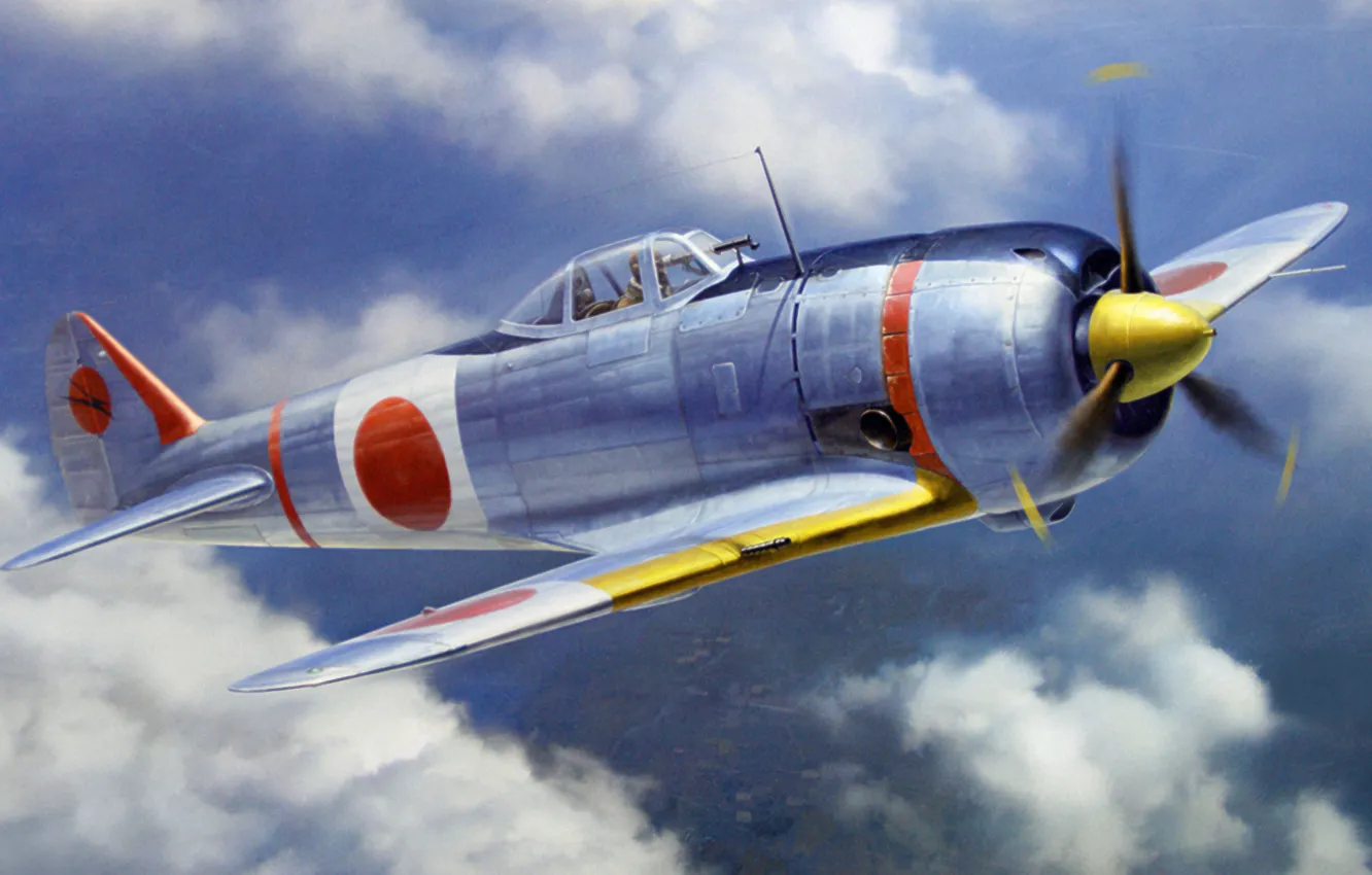 Photo wallpaper war, art, airplane, painting, aviation, ww2, japanese fighter, Nakajima That-44 Shoki (Tojo)