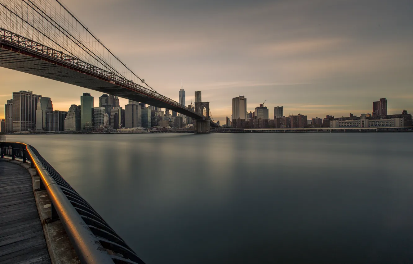 Photo wallpaper USA, United States, river, skyline, sky, bridge, water, night