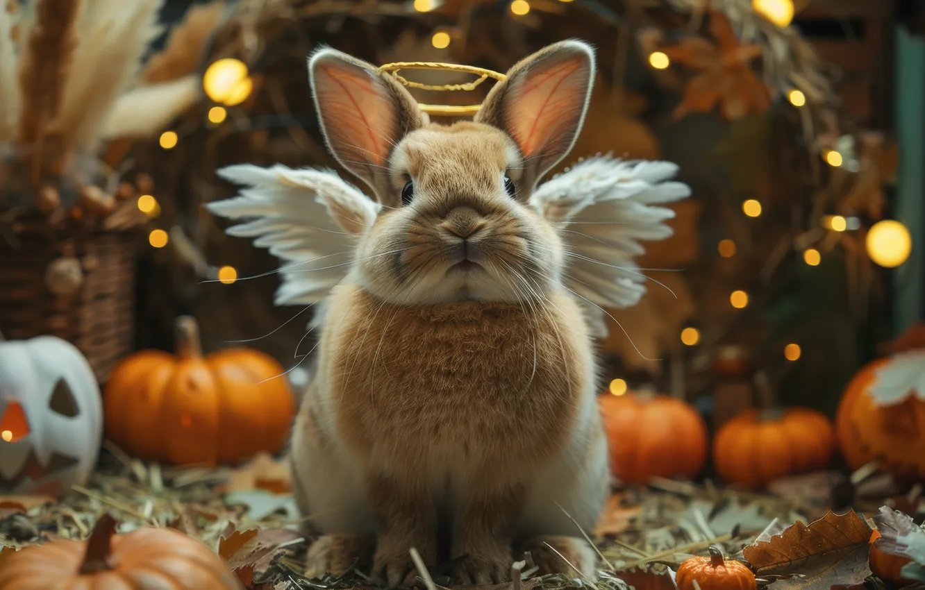Photo wallpaper Halloween, neural network, look, holiday, AI art, rabbit, autumn, the scenery