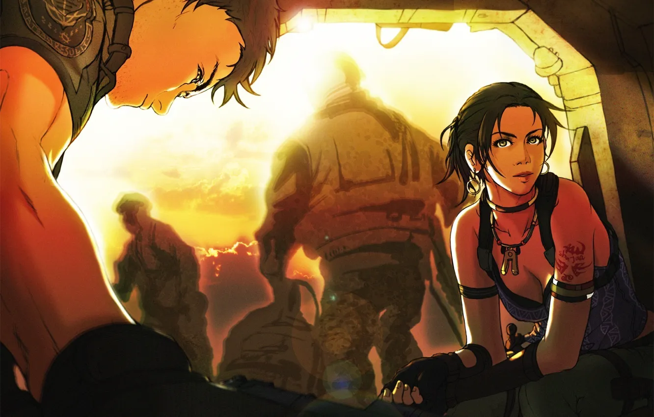 Photo wallpaper the sun, heat, art, hero, Africa, Resident Evil, Sheva, Chris
