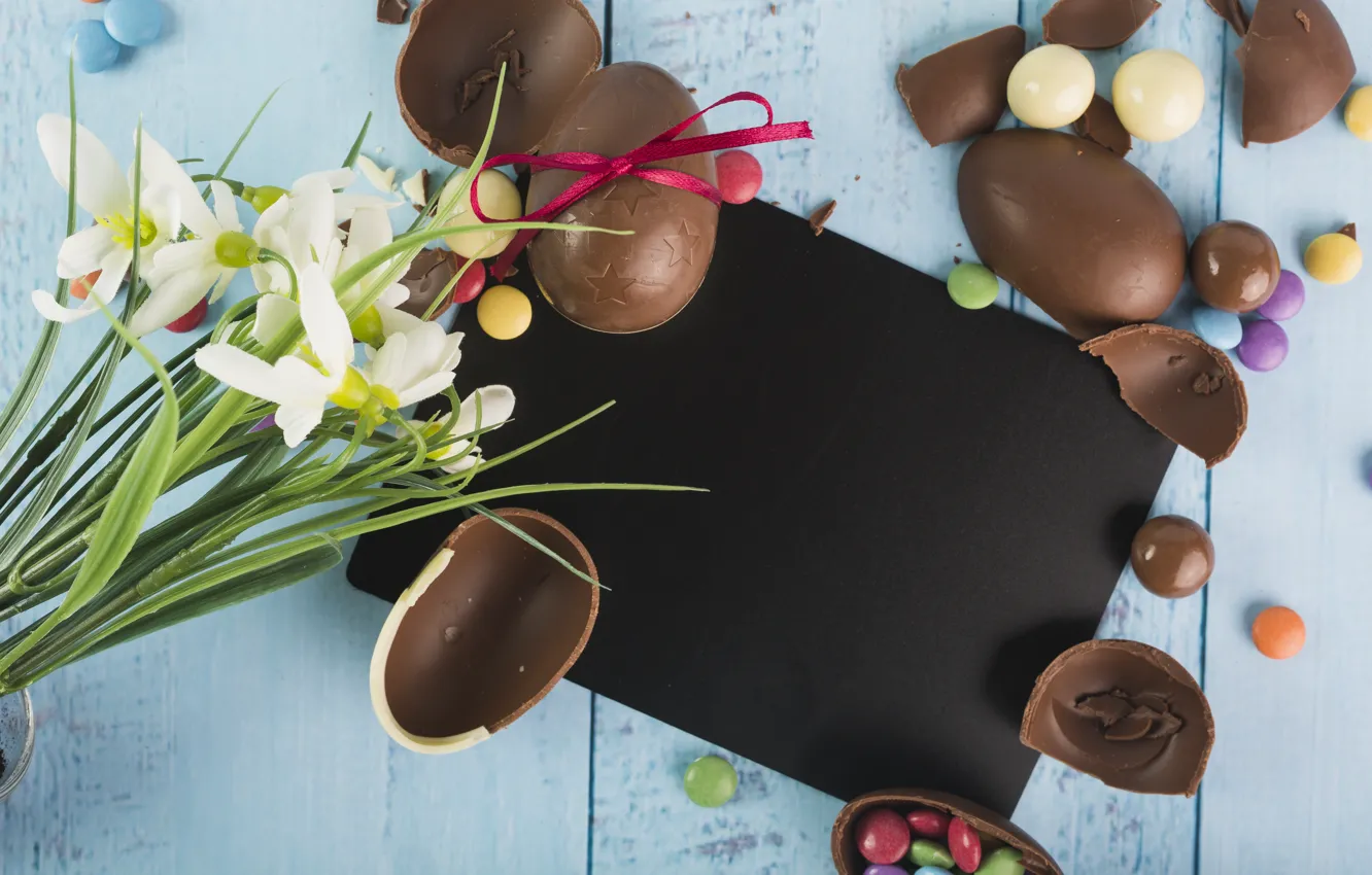 Photo wallpaper Flowers, Chocolate, Candy, Eggs, Sweets