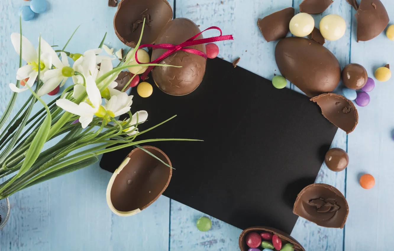 Photo wallpaper flowers, chocolate, eggs, candy, sweets