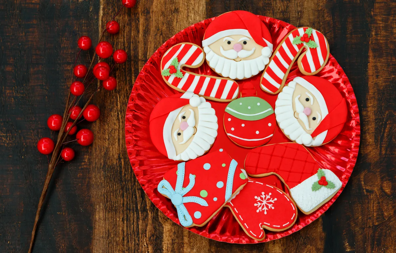 Photo wallpaper decoration, new year, cookies, Christmas, Christmas, wood, New Year, cookies