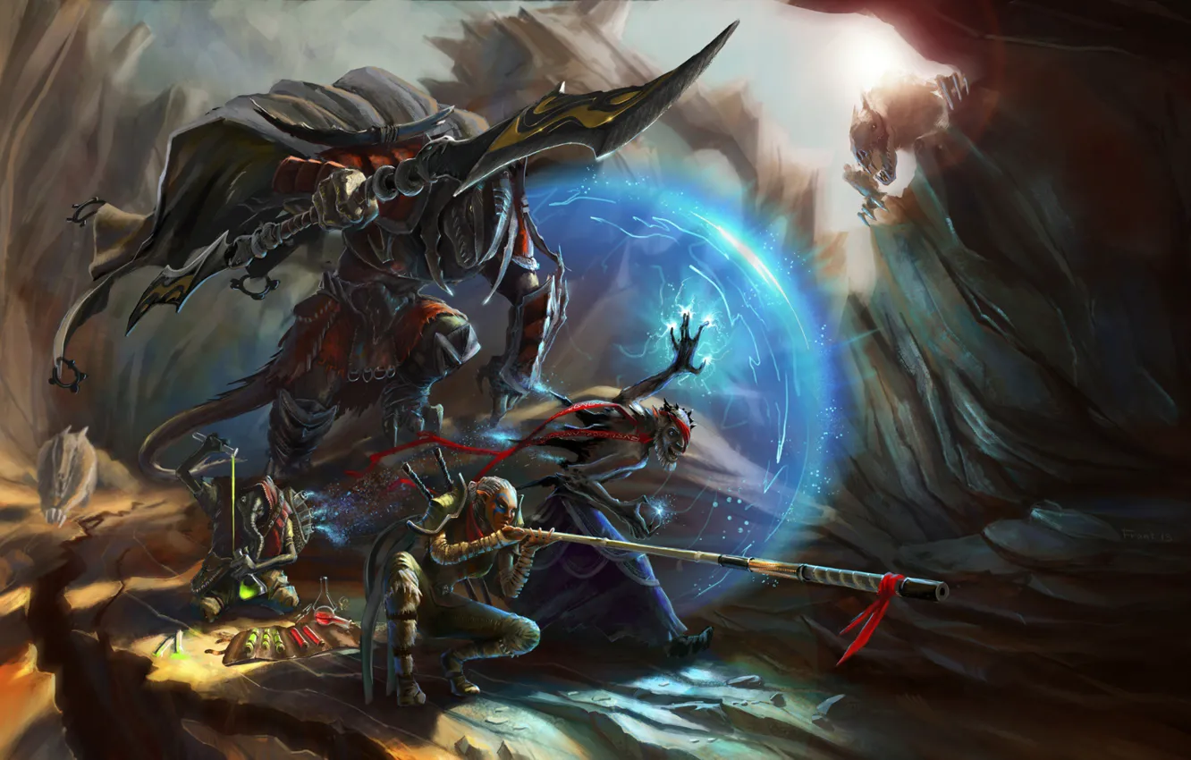 Photo wallpaper sword, fantasy, monster, digital art, artwork, shield, fantasy art, Weapons