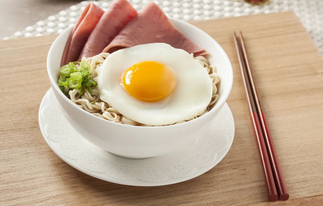 Photo wallpaper eggs, noodles, ham