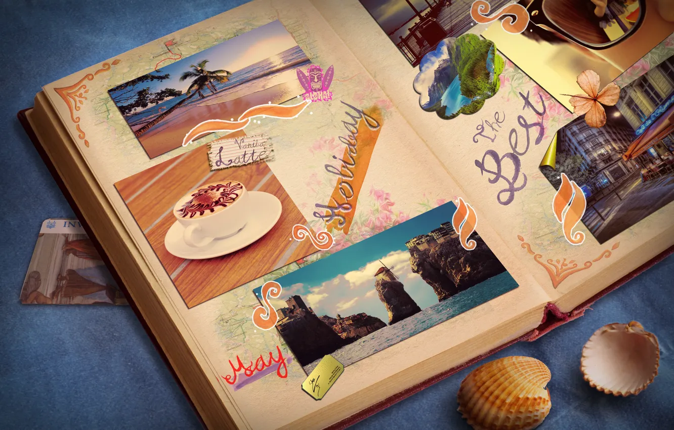 Photo wallpaper sea, album, photos, shell, vacation, holiday, latte