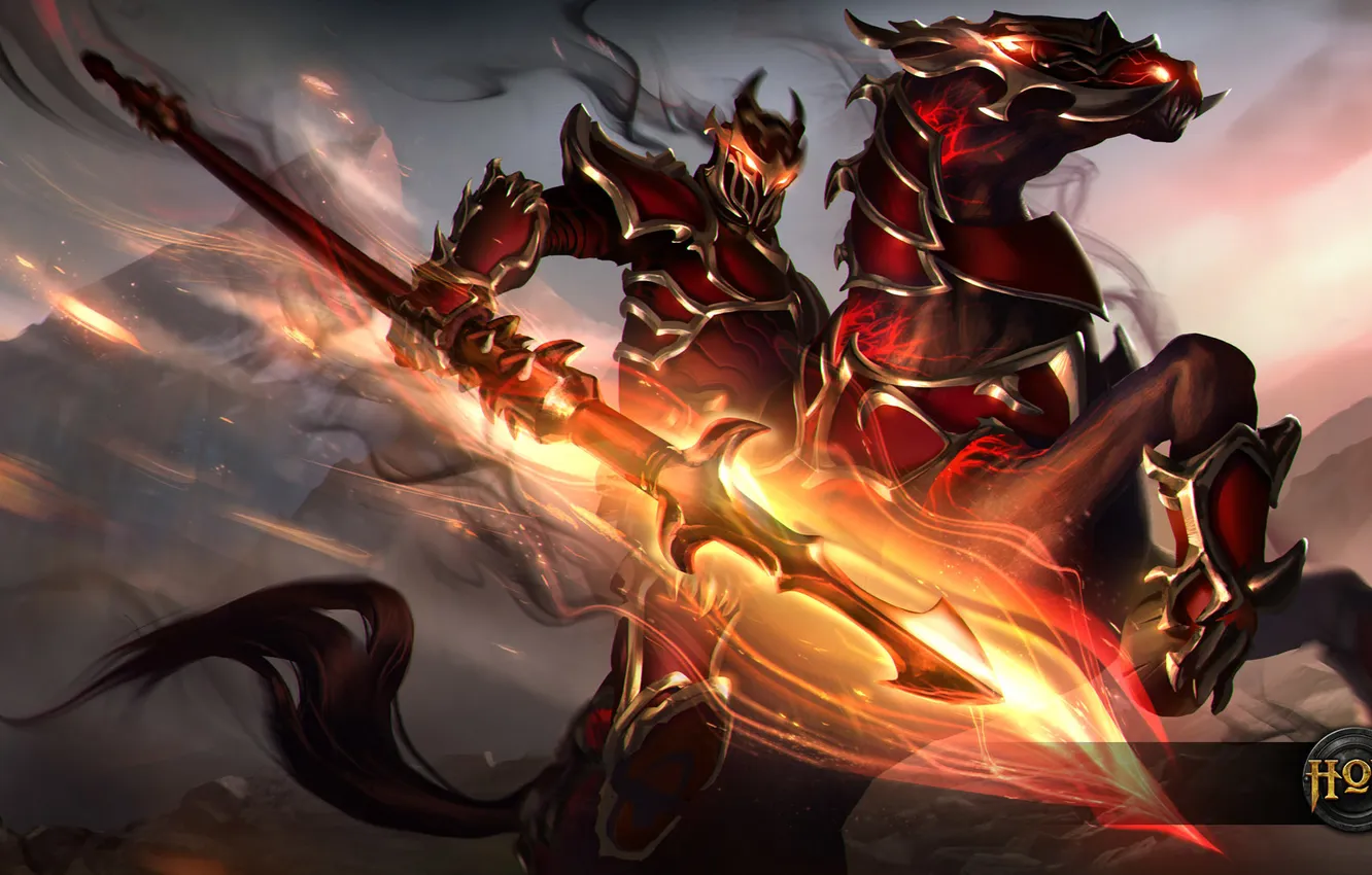 Photo wallpaper lights, horse, spear, armor, Heroes of Newerth, Sir Benzington, Endbringer Lancelot, Benzington