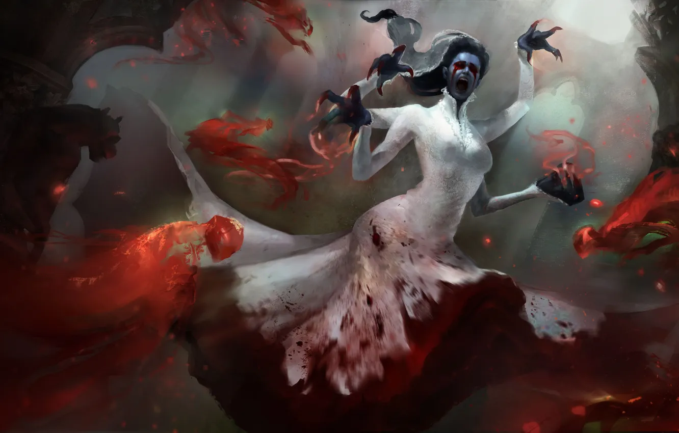 Photo wallpaper blood, woman, hands, dress, claws, lorona