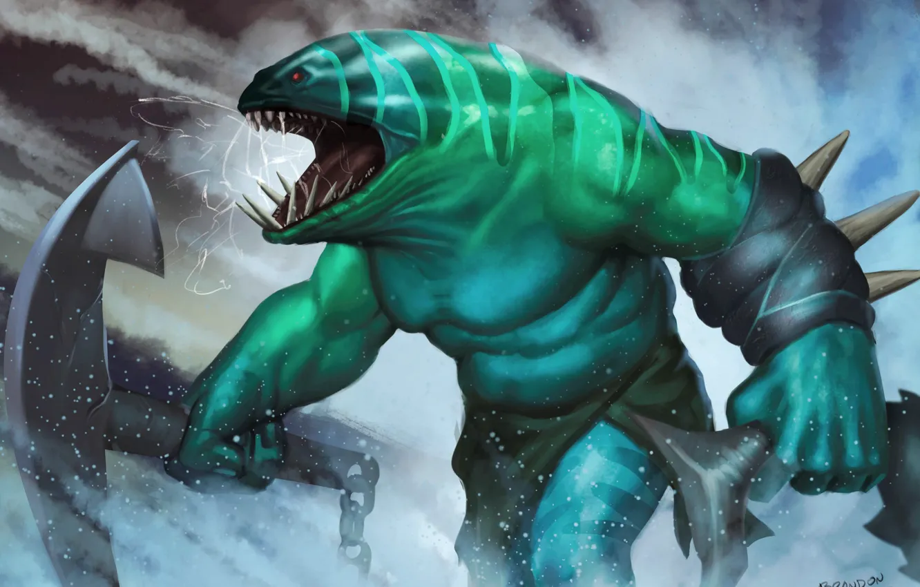 Photo wallpaper squirt, monster, fish, teeth, art, anchor, dota 2, tidehunter