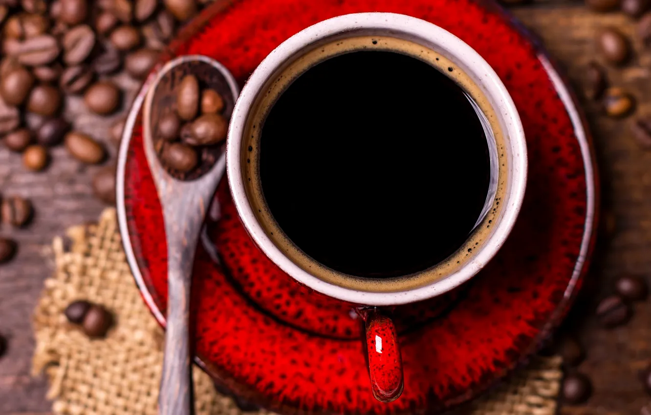 Photo wallpaper coffee, food, spoon, Cup, drink, coffee beans, saucer
