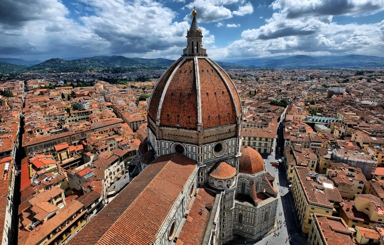 Photo wallpaper the sky, clouds, street, home, Italy, panorama, Florence, quarter