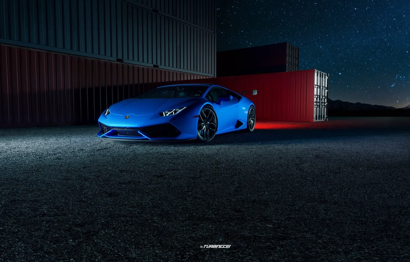 Photo wallpaper Auto, Night, Blue, Lamborghini, Machine, Rendering, Container, Huracan