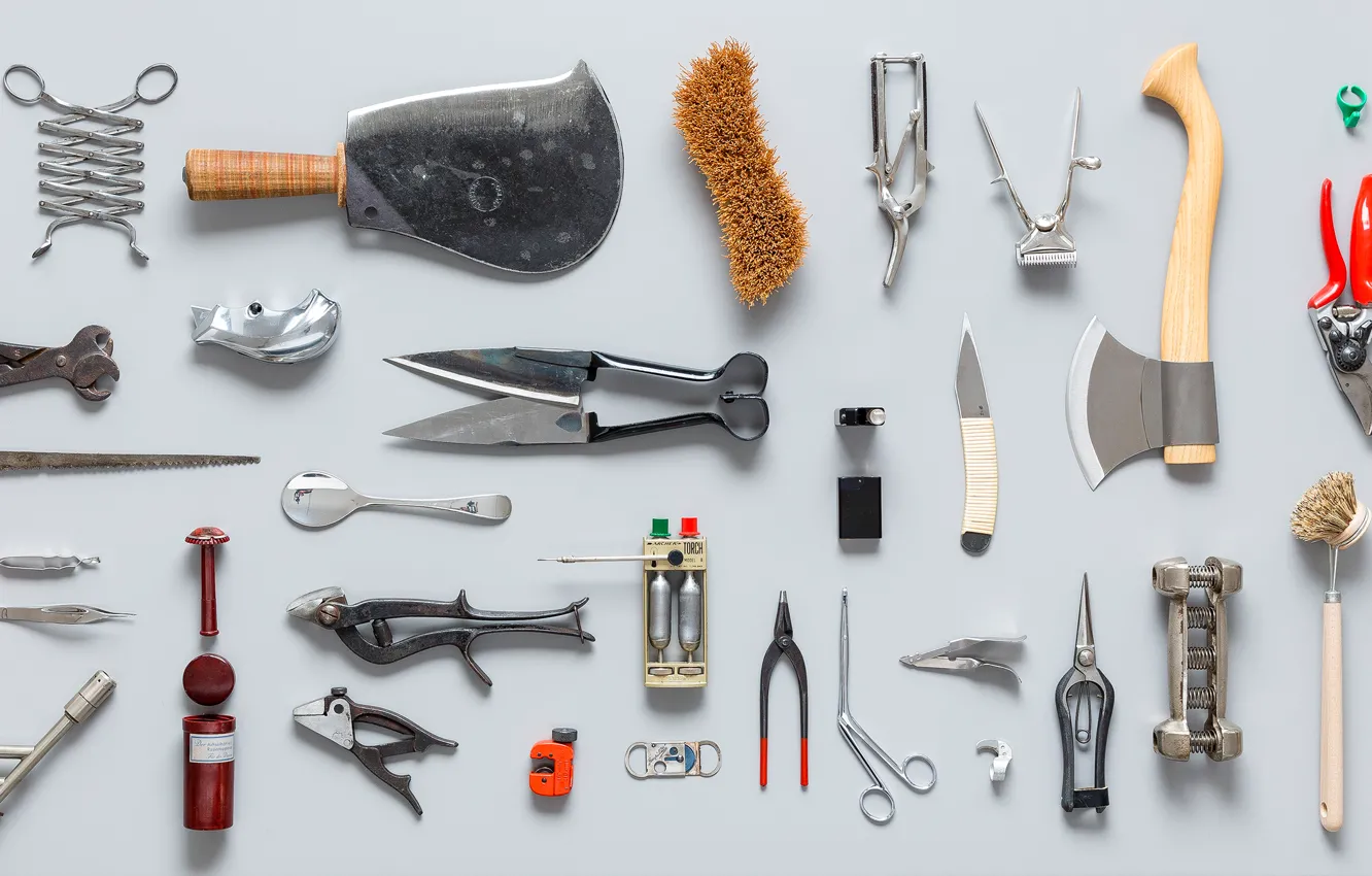 Photo wallpaper knife, tool, axe, saw, scissors, set, stand, utensils
