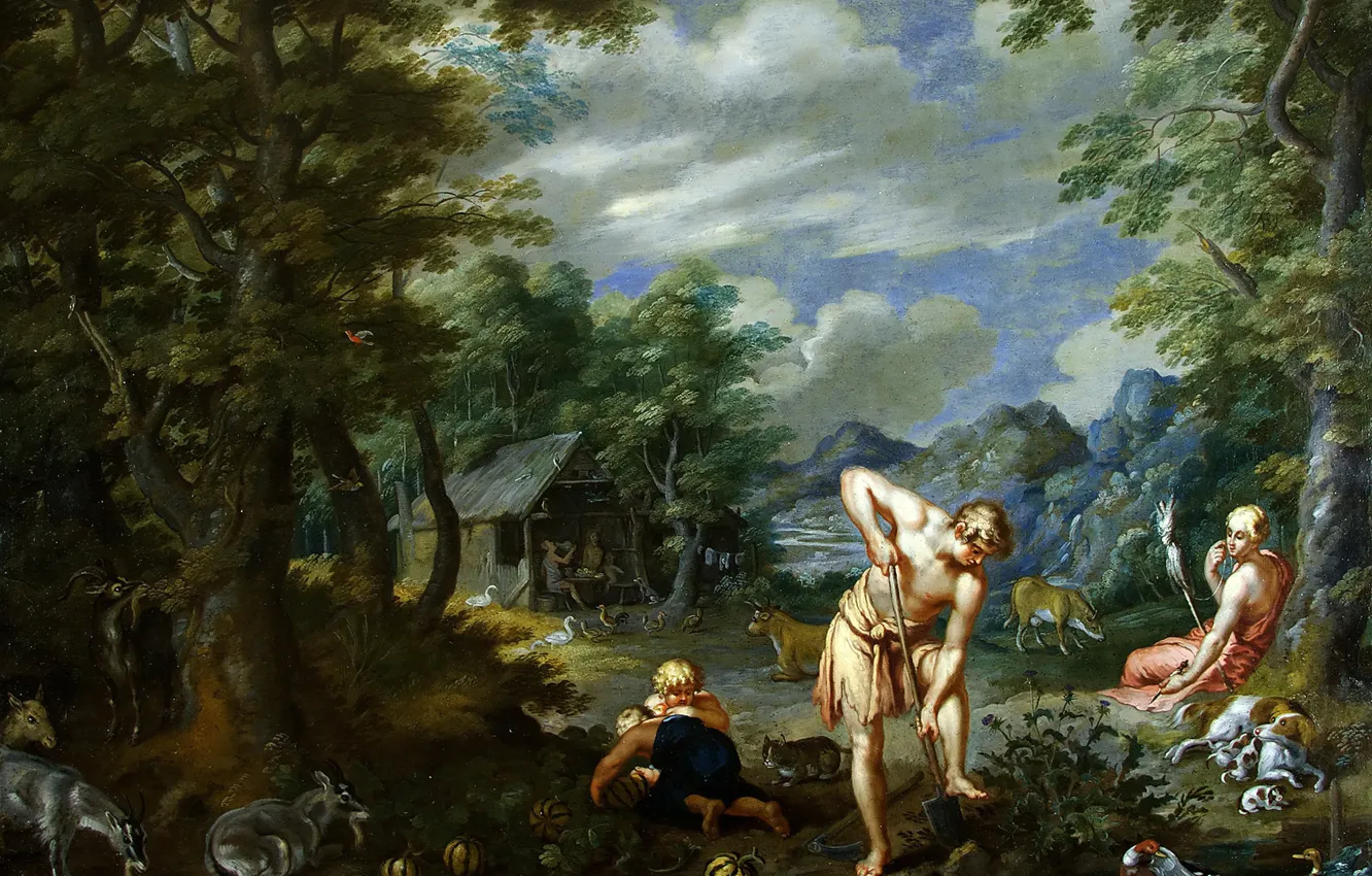 Photo wallpaper picture, mythology, Jan Brueghel the younger, Adam at work in the Field