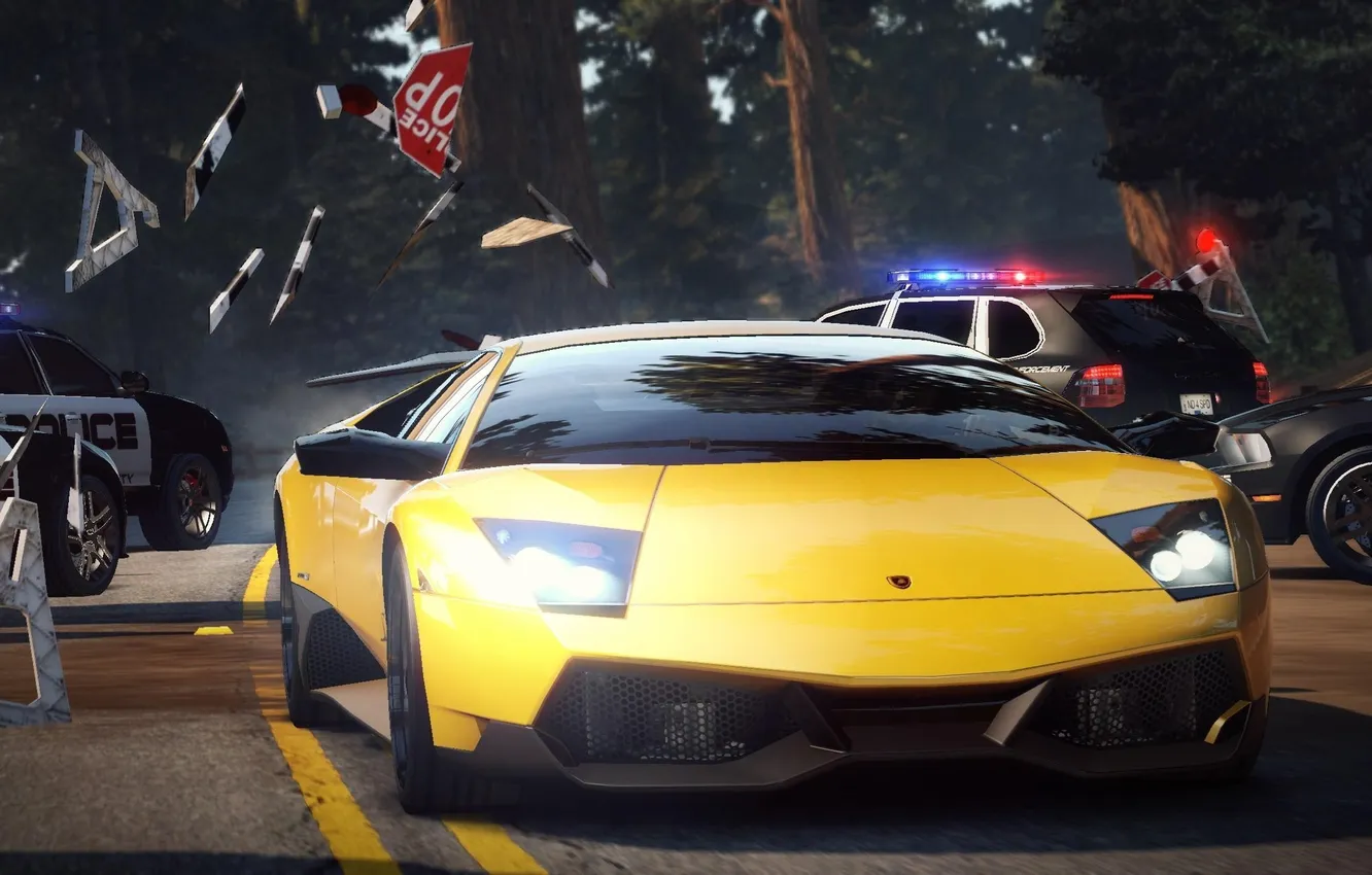 Photo wallpaper Lamborghini, need for speed, Car, cops, hot pursuit, barrier