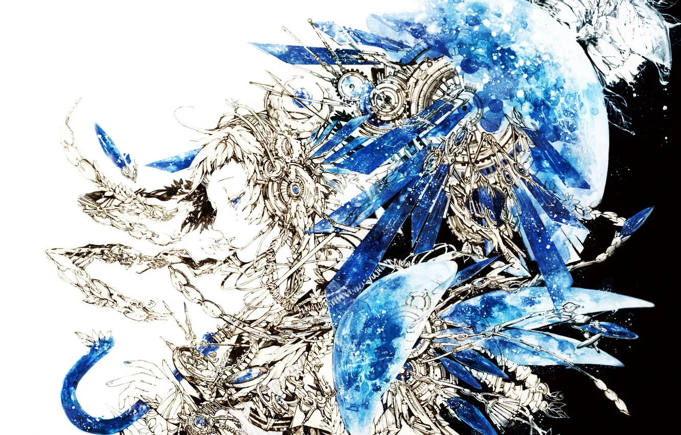 Photo wallpaper girl, blue, mechanism, tears, crystals