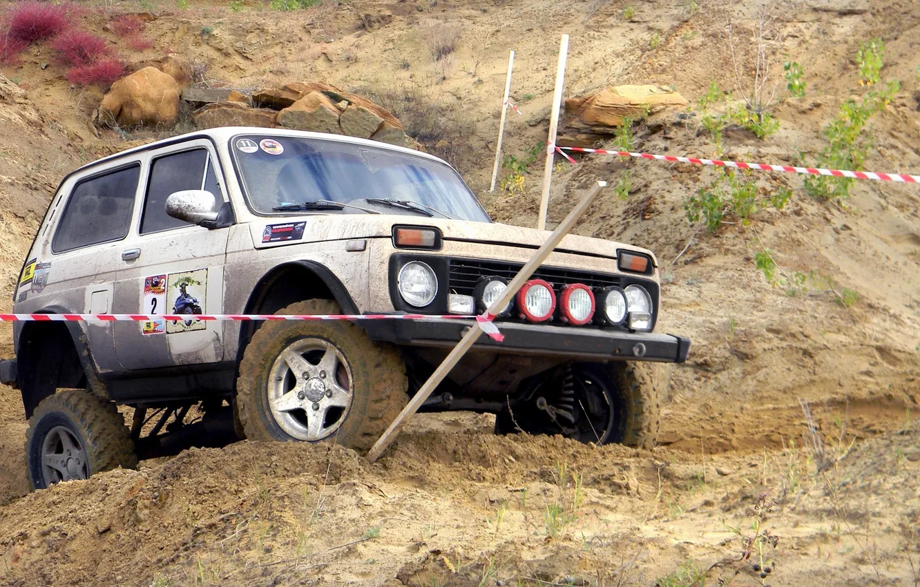 Photo wallpaper sand, sport, jeep, SUV, Rally, Niva, Off-Road, VAZ-2121