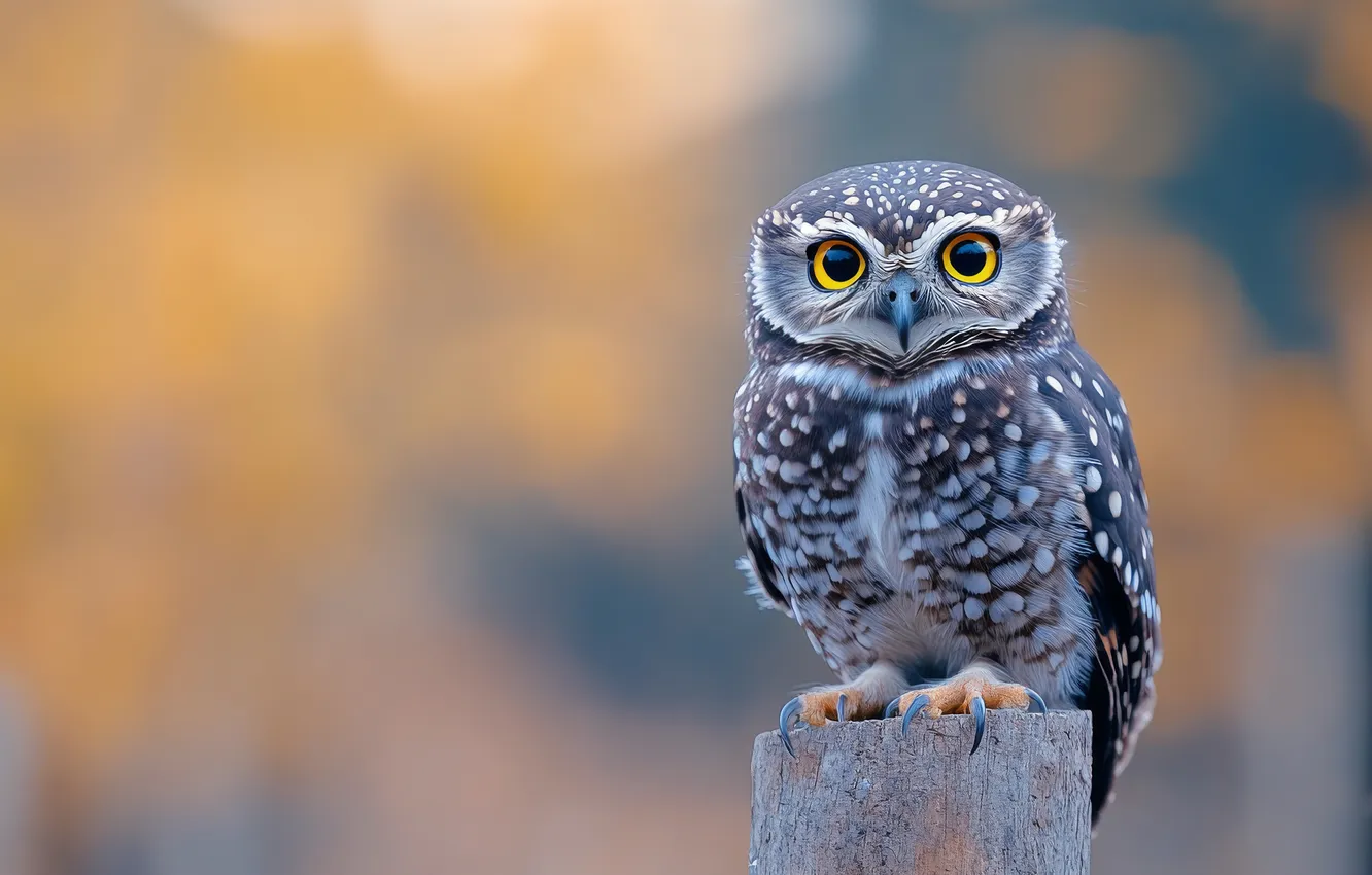 Photo wallpaper look, nature, owl, bird, bokeh, columns, owl, AI art